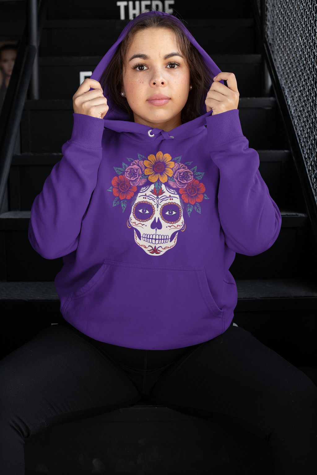 Sudadera con gorro Catrina Flores Rosas y Rojas — “Alma Viva”